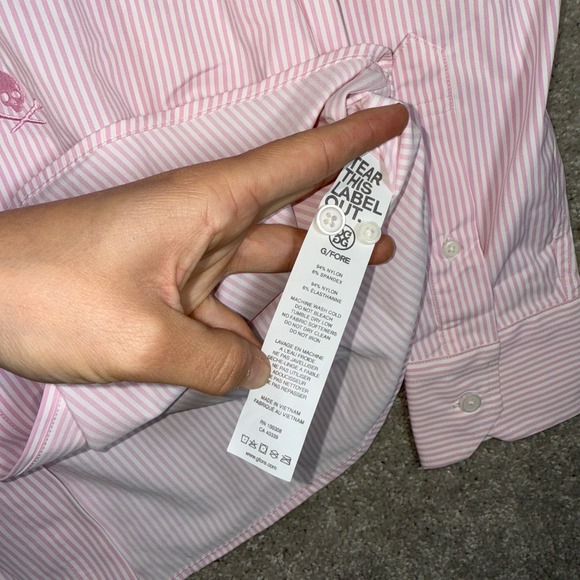 NWT G/FORE Men's Medium Lilac Pink Stripe Skull & Crossbones Button Up Shirt - Picture 10 of 11